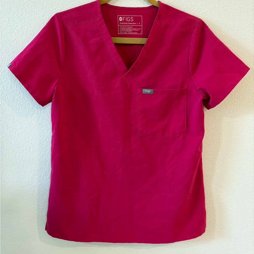 Figs Hot Pink V-Neck Scrub Top